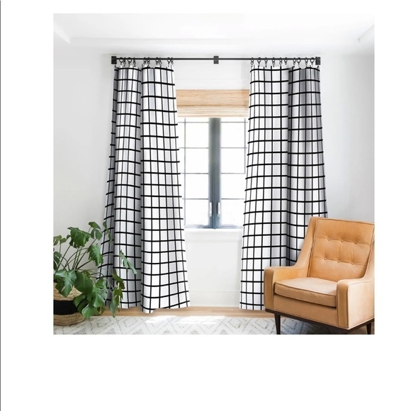Deny Designs Little Arrow Design Co. Monochrome Grid Blackout Window Panel 3pc - Picture 1 of 8